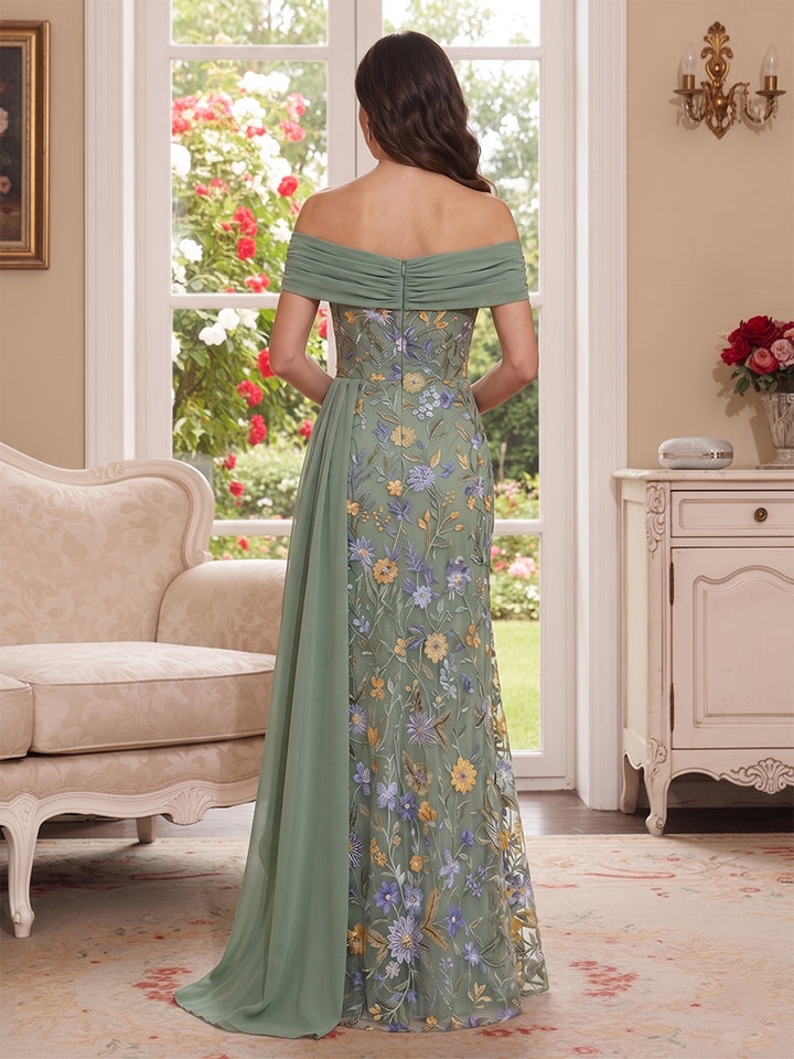 A-Line/Princess Off the Shoulder Sleeveless Floor-Length Mother of the Bride Dresses with Applique &amp; Ruffles