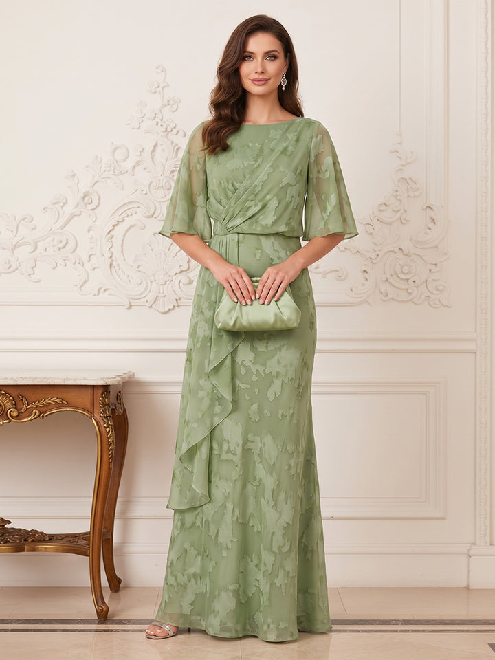 A-Line/Princess Scoop Half Sleeves Floor-Length Mother of the Bride Dresses with Ruffles