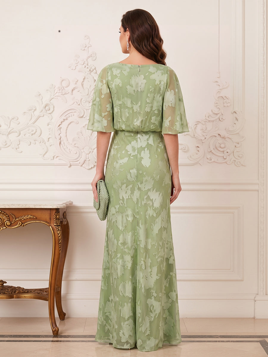 A-Line/Princess Scoop Half Sleeves Floor-Length Mother of the Bride Dresses with Ruffles