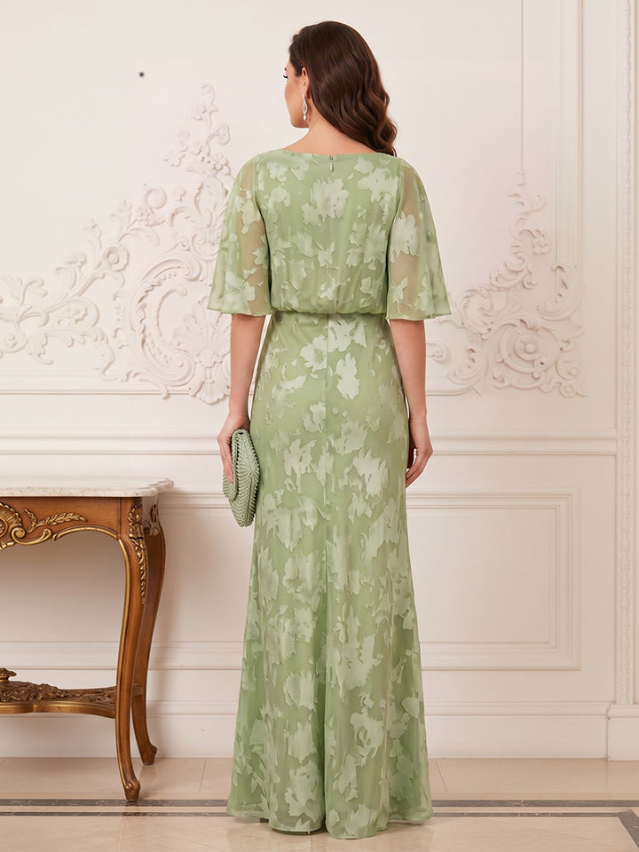 A-Line/Princess Scoop Half Sleeves Floor-Length Mother of the Bride Dresses with Ruffles