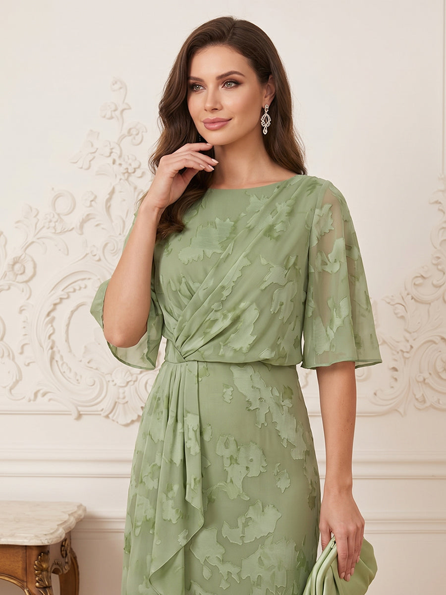 A-Line/Princess Scoop Half Sleeves Floor-Length Mother of the Bride Dresses with Ruffles