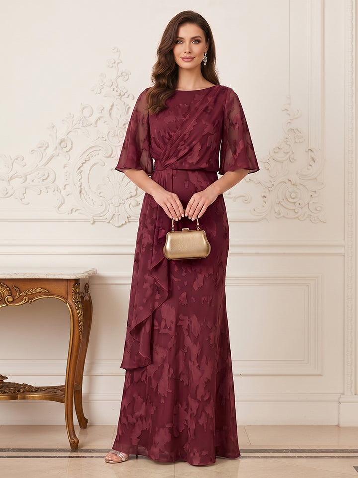 A-Line/Princess Scoop Half Sleeves Floor-Length Mother of the Bride Dresses with Ruffles