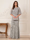 A-Line/Princess Scoop Half Sleeves Floor-Length Mother of the Bride Dresses with Ruffles