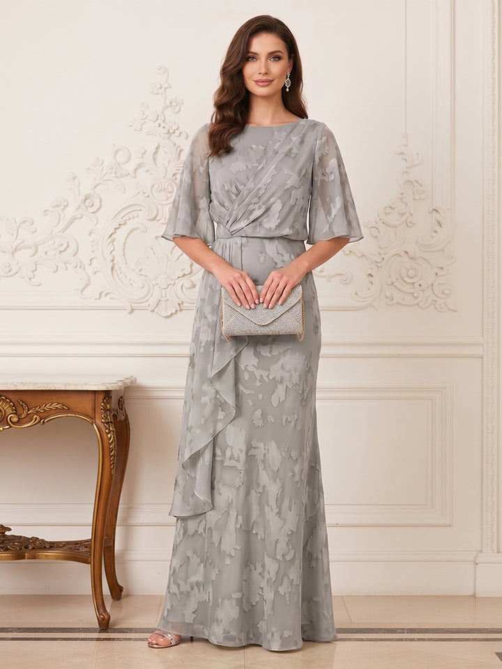 A-Line/Princess Scoop Half Sleeves Floor-Length Mother of the Bride Dresses with Ruffles