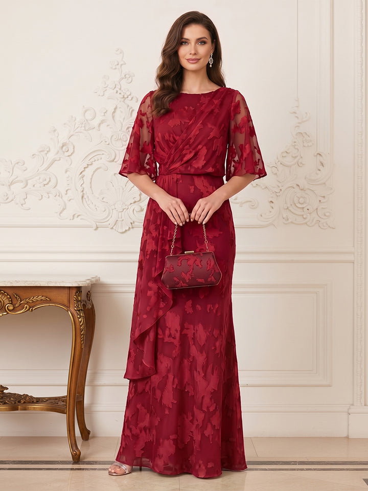 A-Line/Princess Scoop Half Sleeves Floor-Length Mother of the Bride Dresses with Ruffles