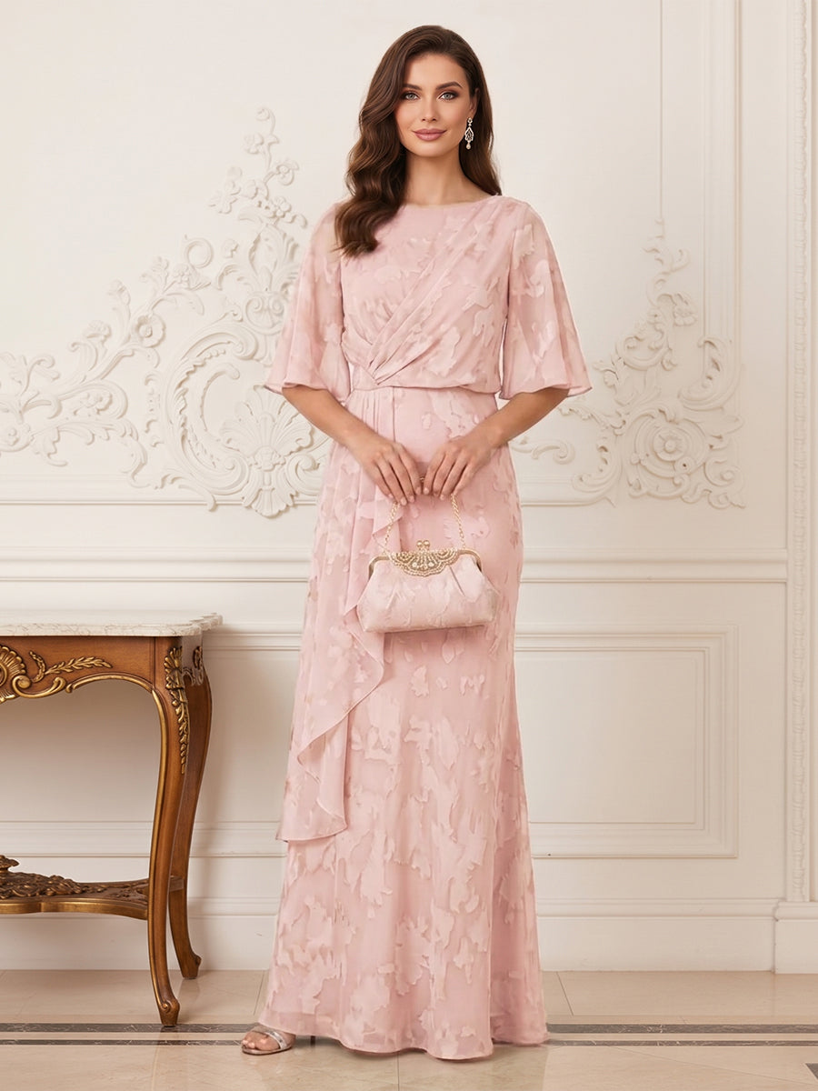 A-Line/Princess Scoop Half Sleeves Floor-Length Mother of the Bride Dresses with Ruffles