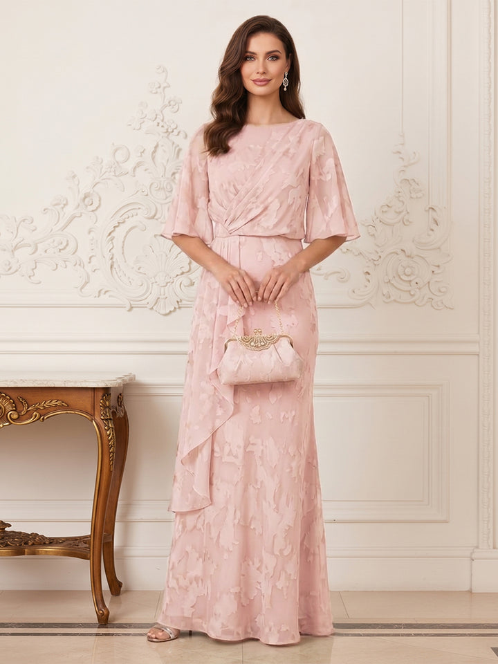 A-Line/Princess Scoop Half Sleeves Floor-Length Mother of the Bride Dresses with Ruffles