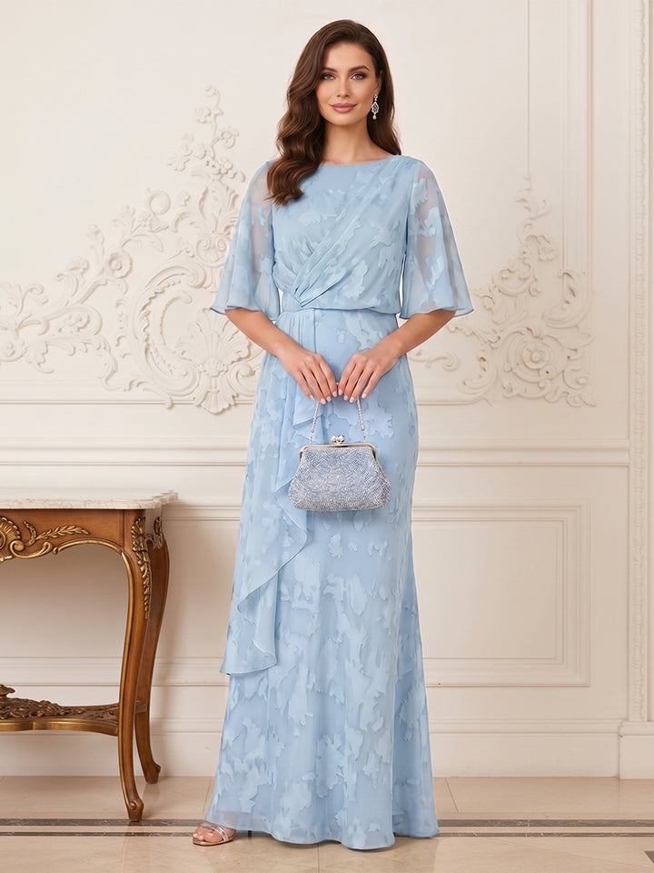 A-Line/Princess Scoop Half Sleeves Floor-Length Mother of the Bride Dresses with Ruffles