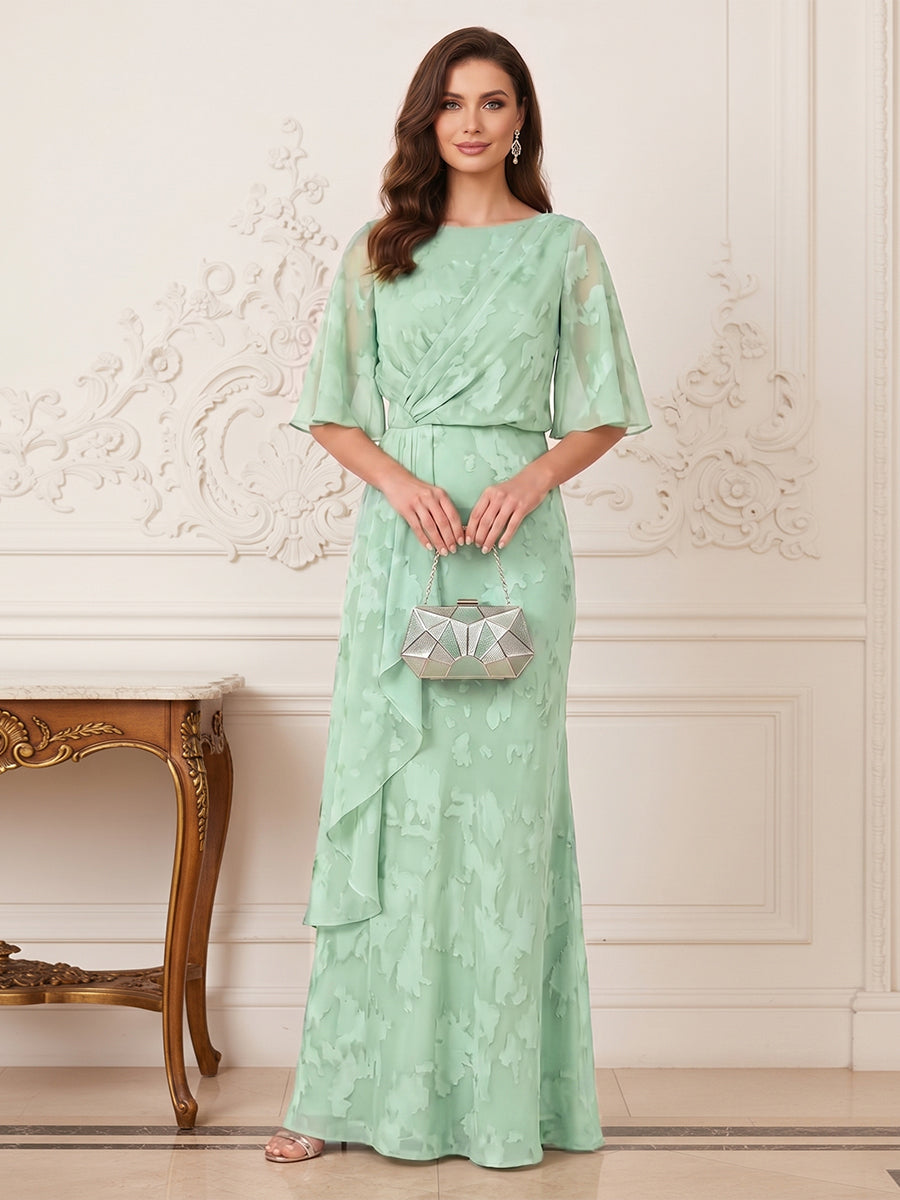 A-Line/Princess Scoop Half Sleeves Floor-Length Mother of the Bride Dresses with Ruffles