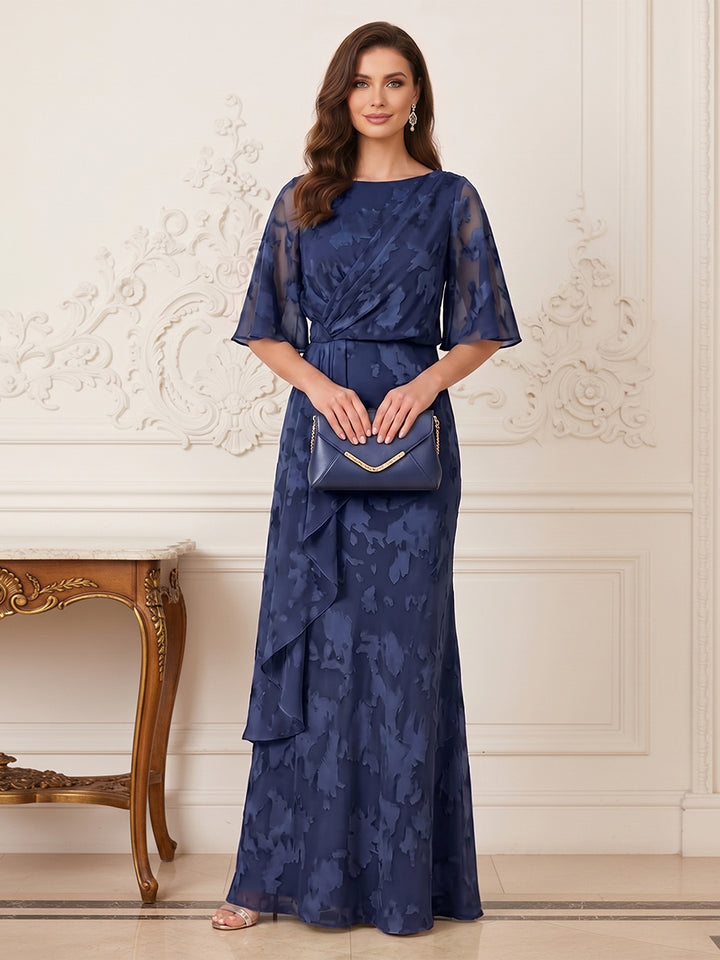 A-Line/Princess Scoop Half Sleeves Floor-Length Mother of the Bride Dresses with Ruffles