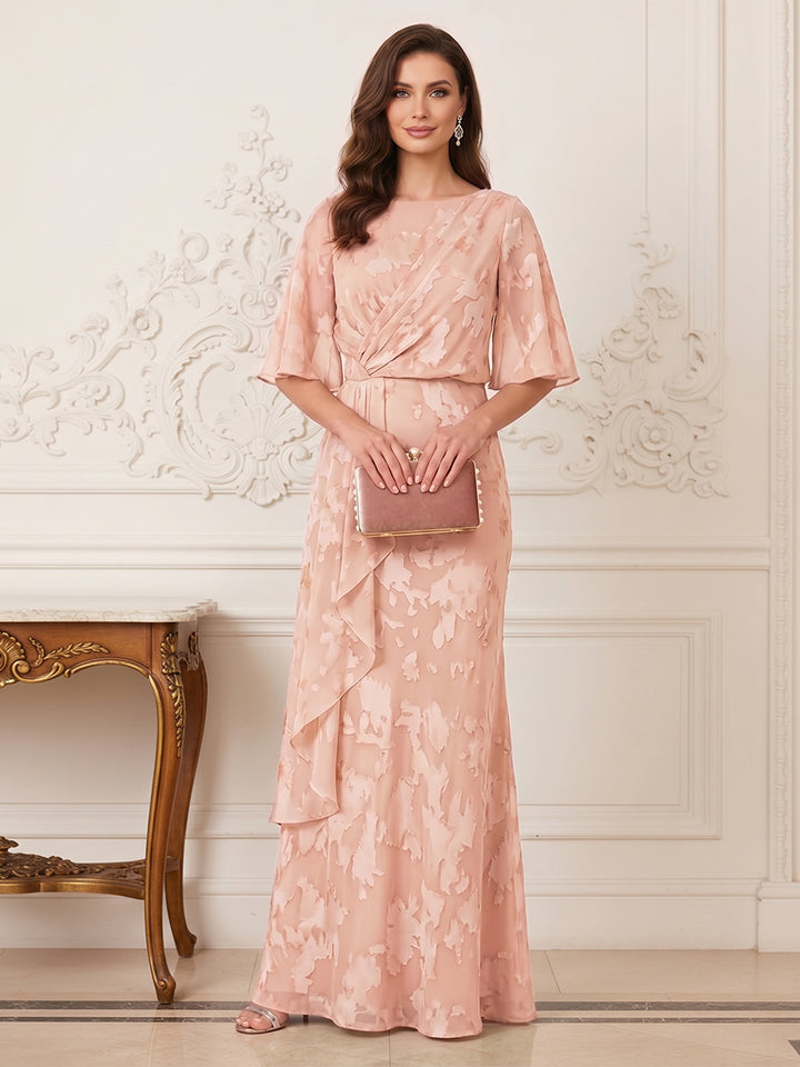 A-Line/Princess Scoop Half Sleeves Floor-Length Mother of the Bride Dresses with Ruffles