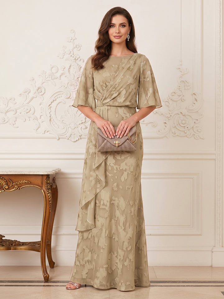 A-Line/Princess Scoop Half Sleeves Floor-Length Mother of the Bride Dresses with Ruffles