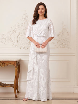 A-Line/Princess Scoop Half Sleeves Floor-Length Mother of the Bride Dresses with Ruffles