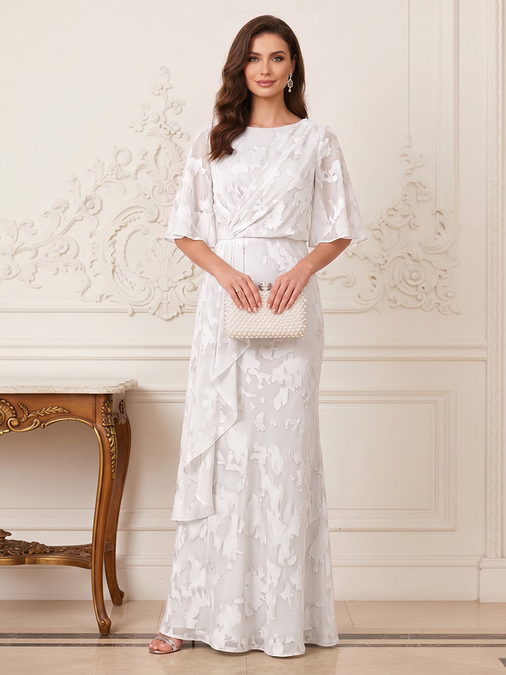 A-Line/Princess Scoop Half Sleeves Floor-Length Mother of the Bride Dresses with Ruffles