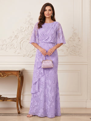 A-Line/Princess Scoop Half Sleeves Floor-Length Mother of the Bride Dresses with Ruffles