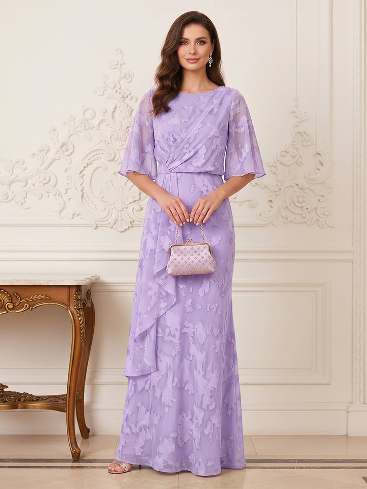 A-Line/Princess Scoop Half Sleeves Floor-Length Mother of the Bride Dresses with Ruffles