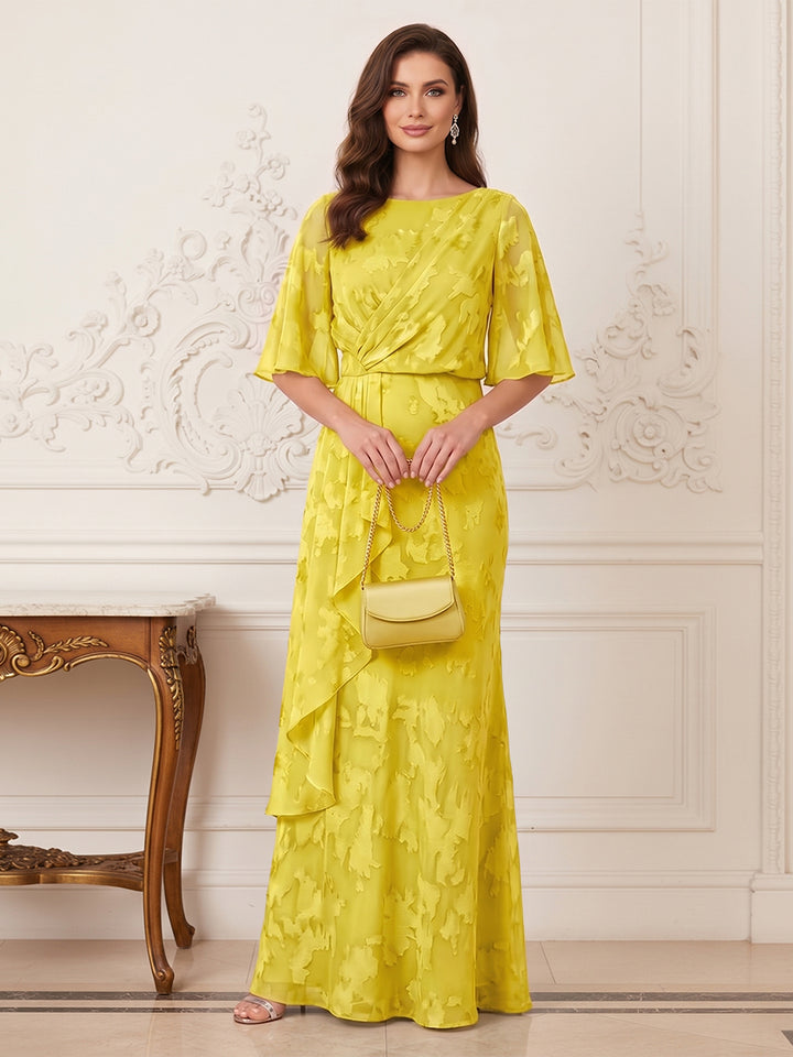 A-Line/Princess Scoop Half Sleeves Floor-Length Mother of the Bride Dresses with Ruffles