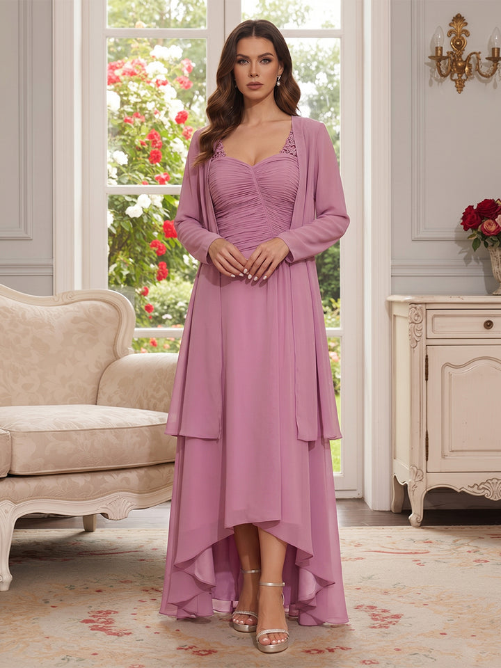 A-Line/Princess Sweetheart 3/4 Sleeves Asymmetrical Mother of the Bride Dresses with Lace &amp; Appliques