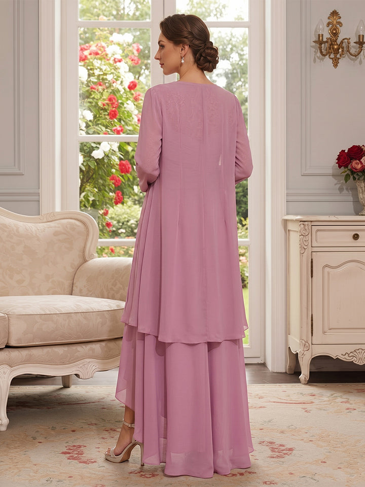 A-Line/Princess Sweetheart 3/4 Sleeves Asymmetrical Mother of the Bride Dresses with Lace &amp; Appliques