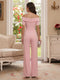 Jumpsuit Off The Shoulder Short Sleeves Floor-Length Mother of the Bride Dresses with 3D Floral