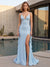 A-Line/Princess Spaghetti Straps Sleeveless Floor-Length Evening Dresses with Beading & Split Side