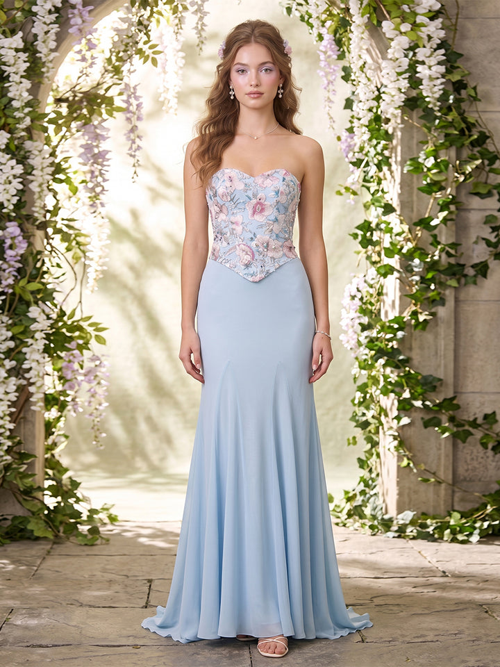 A-Line/Princess Strapless Sleeveless Floor-Length Evening Dresses with Embroidery