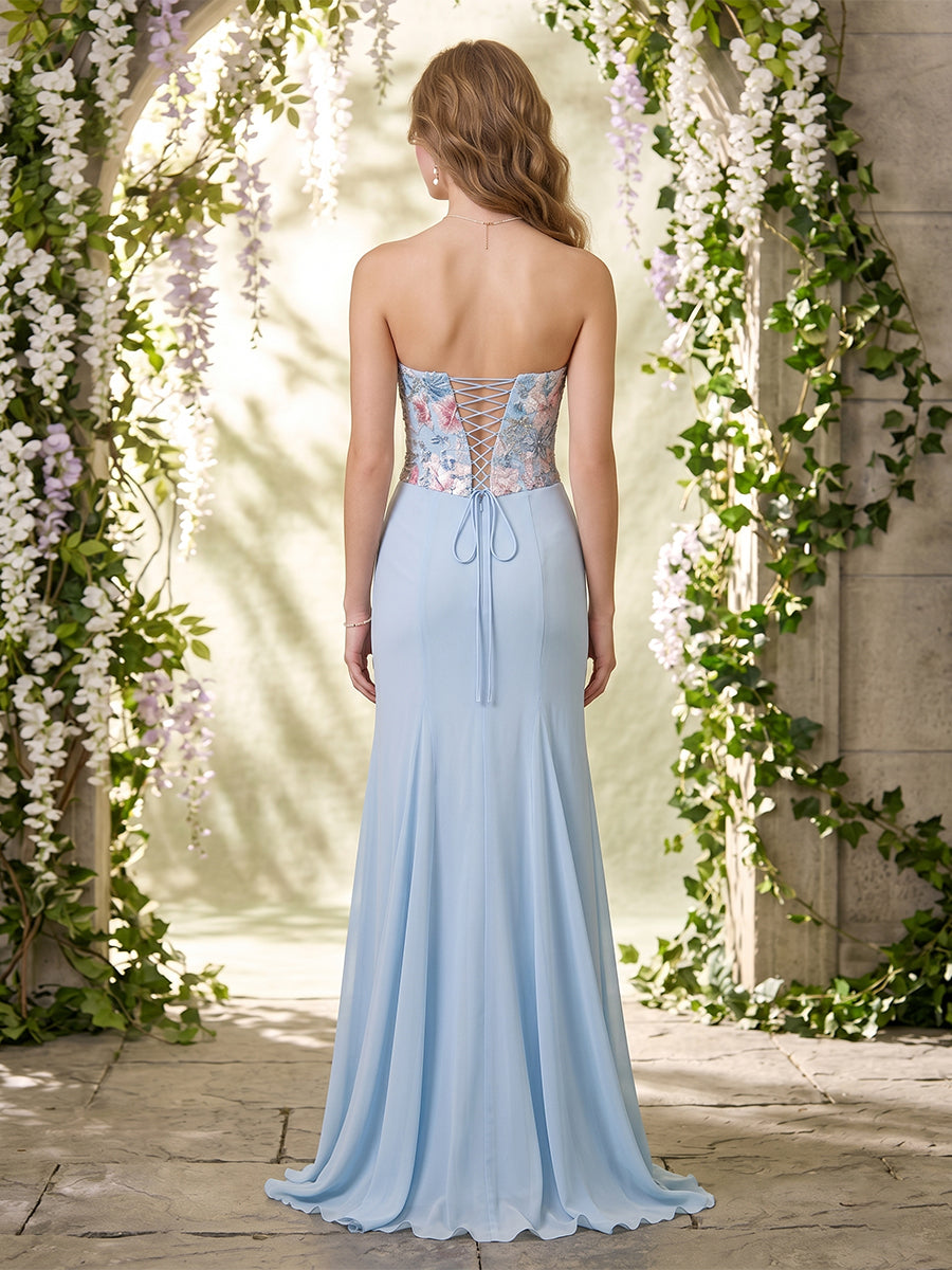 A-Line/Princess Strapless Sleeveless Floor-Length Evening Dresses with Embroidery