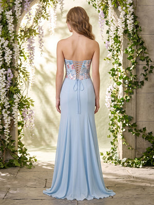 A-Line/Princess Strapless Sleeveless Floor-Length Evening Dresses with Embroidery