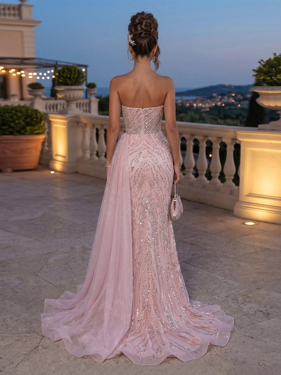 Trumpet/Mermaid Strapless Sleeveless Floor-Length Evening Dresses with Sequins &amp; Split Side
