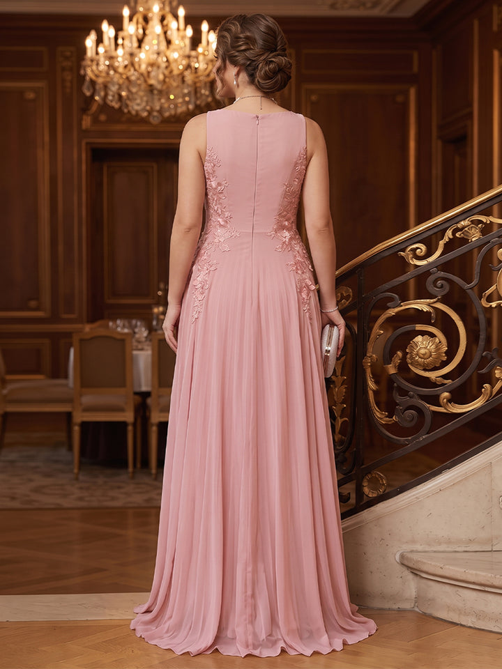 A-Line/Princess V-Neck Sleeveless Floor-Length Plus Size Evening Dresses with Ruffles &amp; Applique