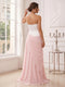 Sheath/Column Strapless Sleeveless Floor-Length Evening Dresses with Applique & Pleats