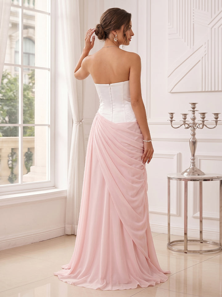 Sheath/Column Strapless Sleeveless Floor-Length Evening Dresses with Applique &amp; Pleats