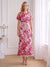 Sheath/Column Scoop Short Sleeves Ankle-Length Wedding Guest Dresses with Embroidery & 3D Floral