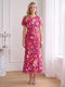Sheath/Column Scoop Short Sleeves Ankle-Length Wedding Guest Dresses with Embroidery & 3D Floral