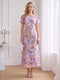 Sheath/Column Scoop Short Sleeves Ankle-Length Wedding Guest Dresses with Embroidery & 3D Floral