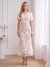 Sheath/Column Scoop Short Sleeves Ankle-Length Wedding Guest Dresses with Embroidery & 3D Floral
