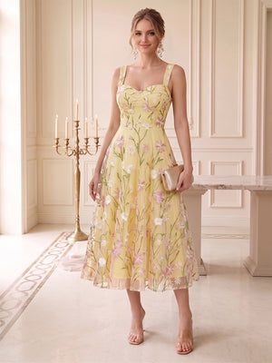 A-Line/Princess Sweetheart Sleeveless Tea-Length Wedding Guest Dresses with Applique & Lace