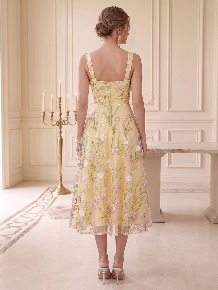 A-Line/Princess Sweetheart Sleeveless Tea-Length Wedding Guest Dresses with Applique &amp; Lace