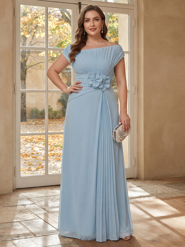 A-Line/Princess Asymmetrical Sleeveless Ankle-Length Plus Size Mother of the Bride Dresses with 3D Floral &amp; Pleats