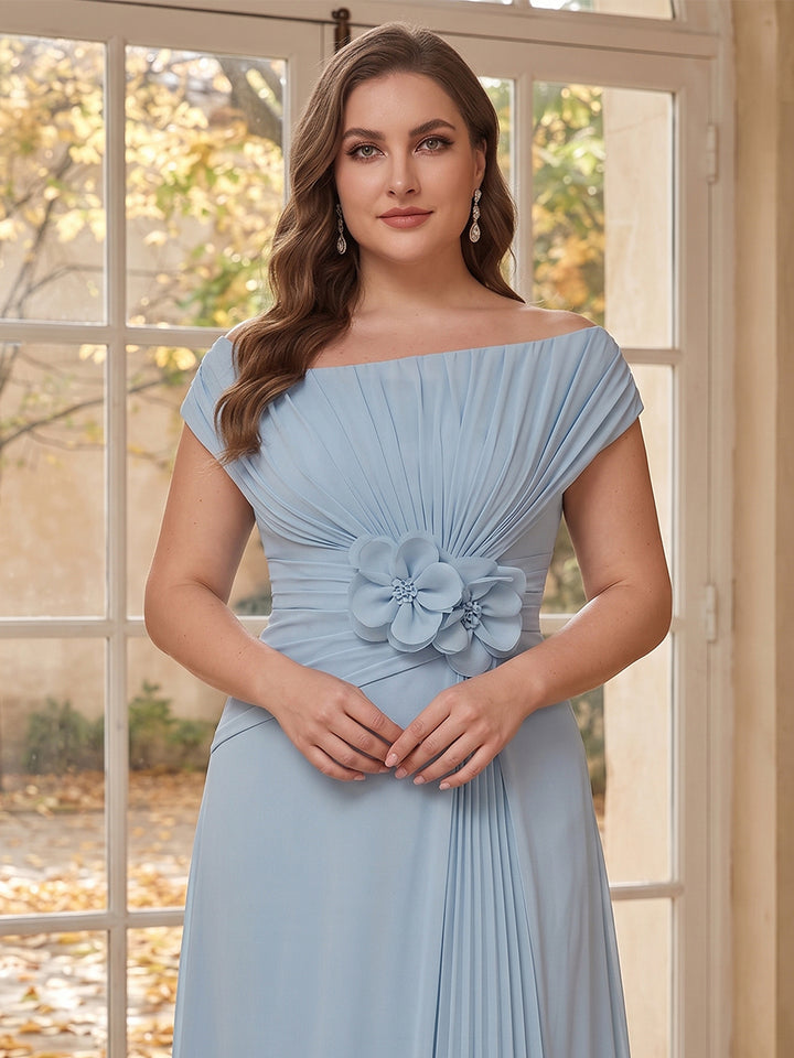 A-Line/Princess Asymmetrical Sleeveless Ankle-Length Plus Size Mother of the Bride Dresses with 3D Floral &amp; Pleats