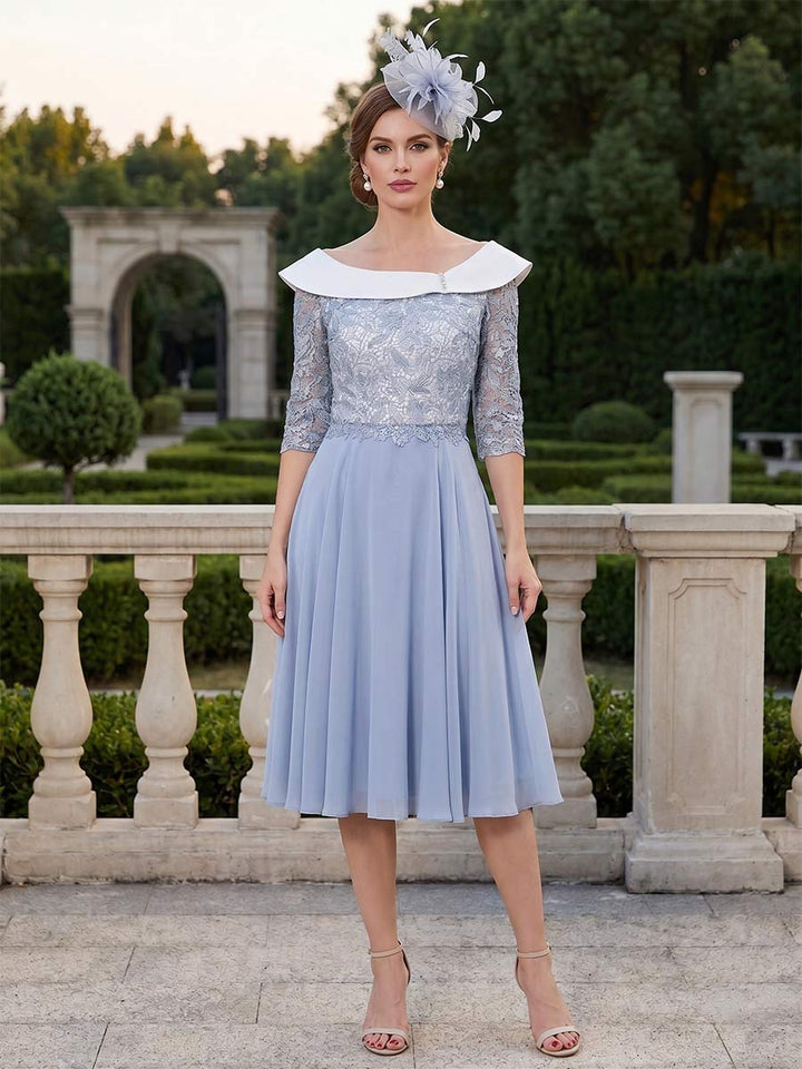 A-Line/Princess Half Sleeves Scoop Knee-Length Mother of the Bride Dresses with Applique &amp;  Lace