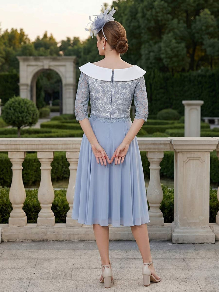 A-Line/Princess Half Sleeves Scoop Knee-Length Mother of the Bride Dresses with Applique &amp;  Lace
