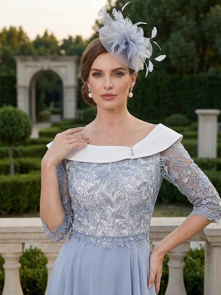 A-Line/Princess Half Sleeves Scoop Knee-Length Mother of the Bride Dresses with Applique &amp;  Lace