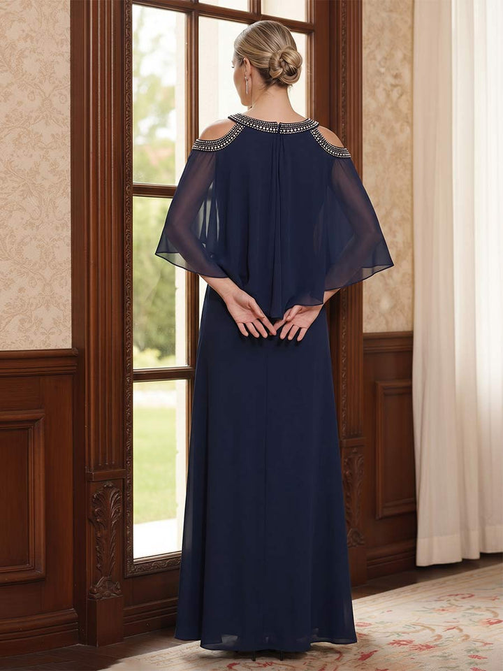 Sheath/Column 3/4 Sleeves Bateau Floor-length Mother of the Bride Dresses with Beading