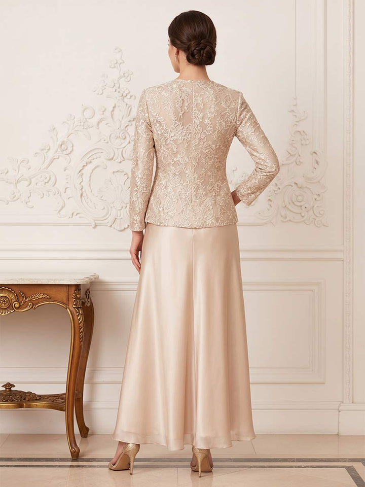 A-Line/Princess 2-Piece Scoop Long Sleeves Ankle-Length Mother of the Bride Dresses with Applique &amp; Jacket