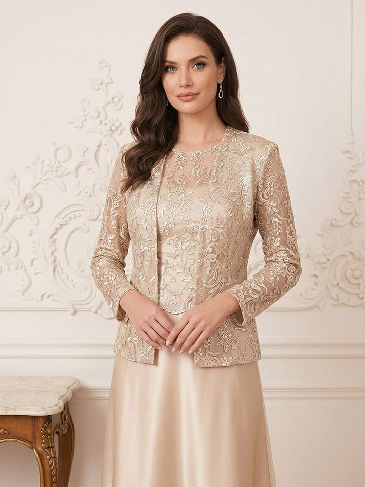 A-Line/Princess 2-Piece Scoop Long Sleeves Ankle-Length Mother of the Bride Dresses with Applique &amp; Jacket