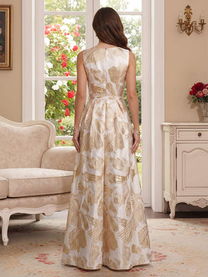 Jumpsuit Boat Neck Sleeveless Floor-Length Mother of the Bride Dresses with Pockets & Belt
