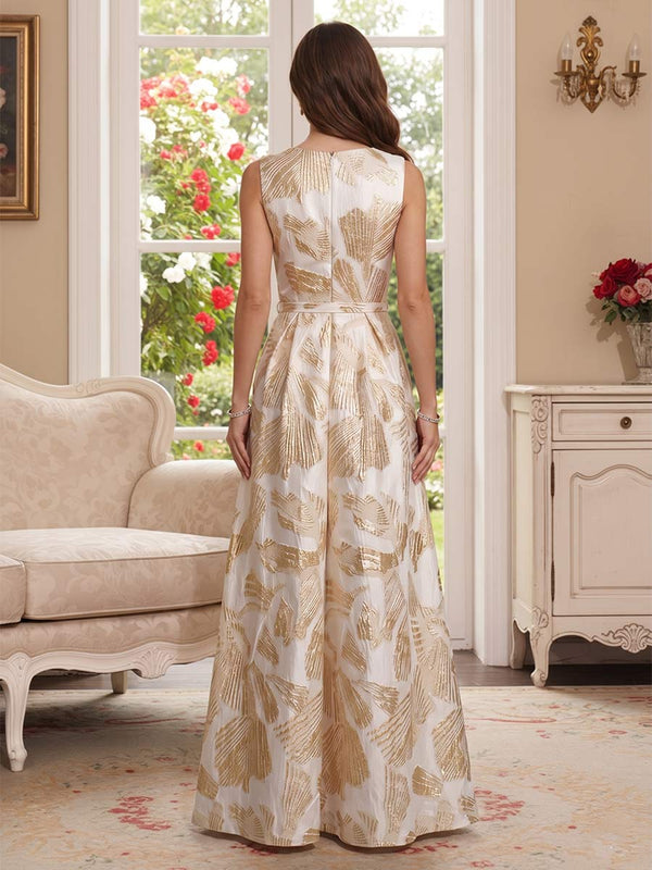 Jumpsuit Boat Neck Sleeveless Floor-Length Mother of the Bride Dresses with Pockets & Belt