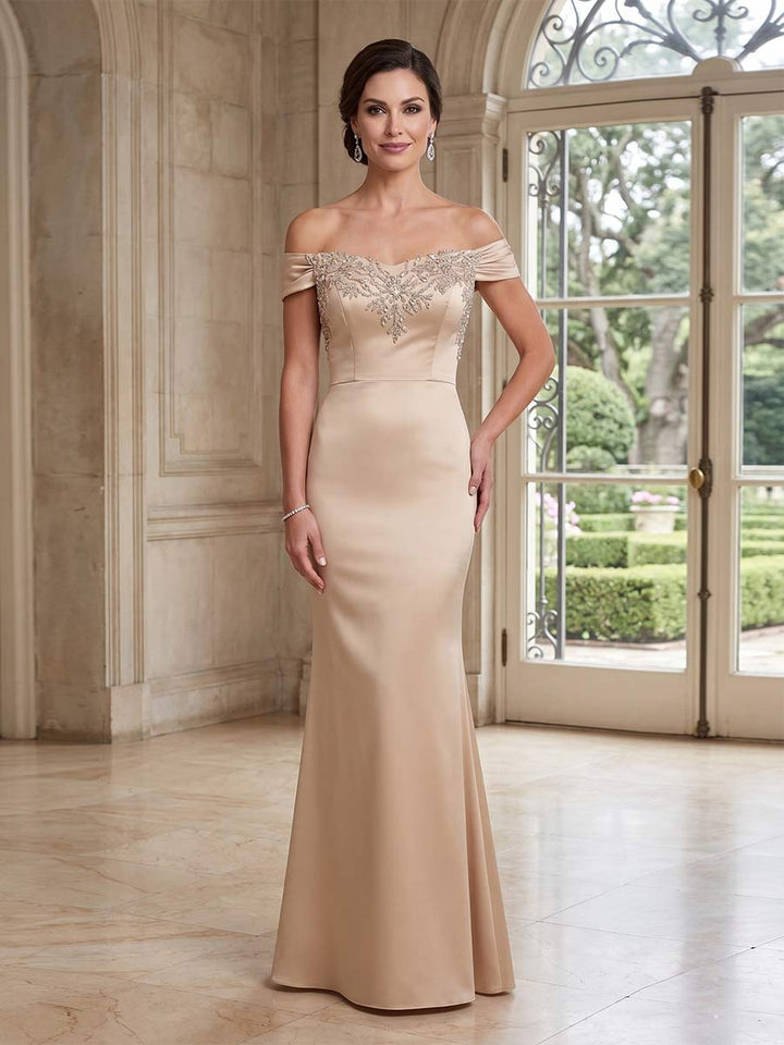 Trumpet/Mermaid Off the Shoulder Sleeveless Floor-length Mother of the Bride Dresses with Rhinestone
