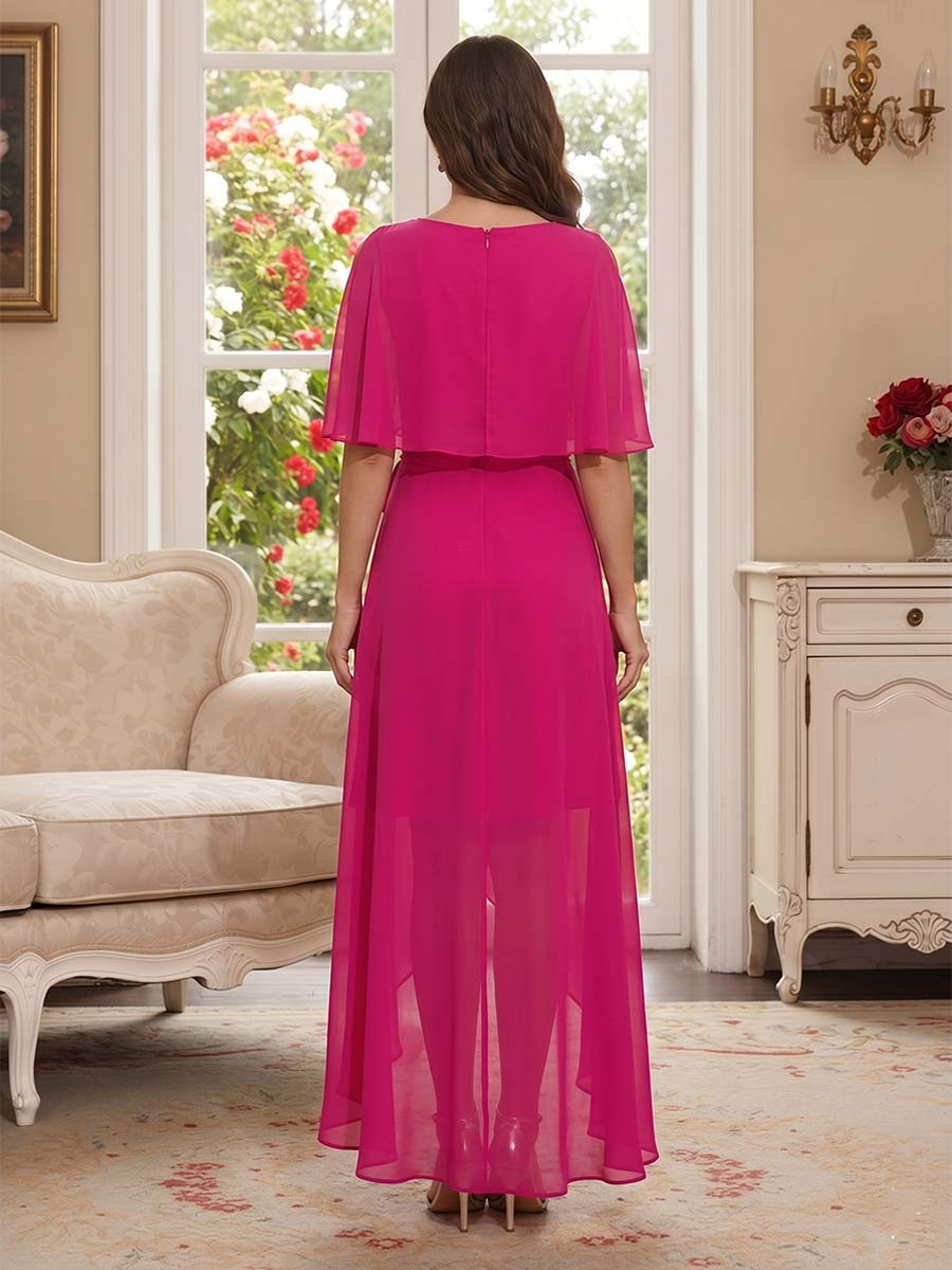 A-Line/Princess Half Sleeves Scoop Asymmetrical Mother of the Bride Dresses with Ruffles &amp;  Bowknot